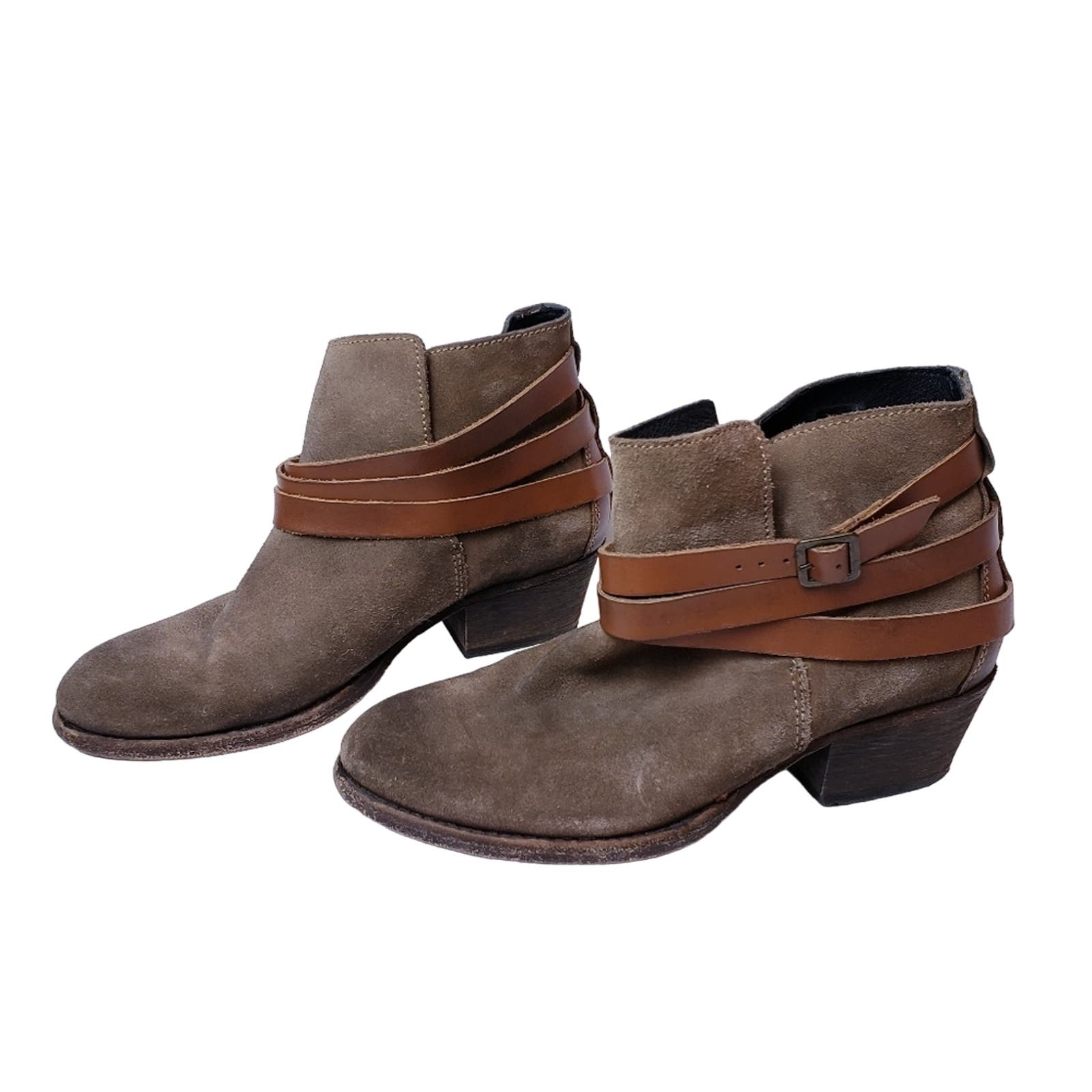 Hudson London Size Eu 38 Horrigan Suede Leather Straps Booties Made In Portugal — image 2 of 8